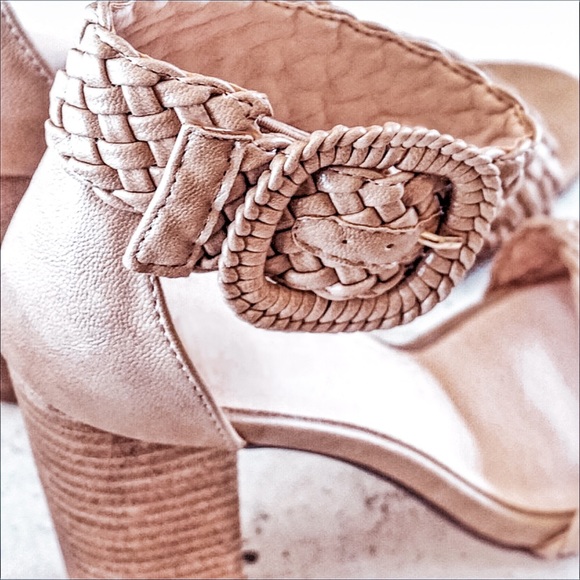 Nude Braided Sandal Heels Ankle Strap Block Heel - Picture 3 of 6